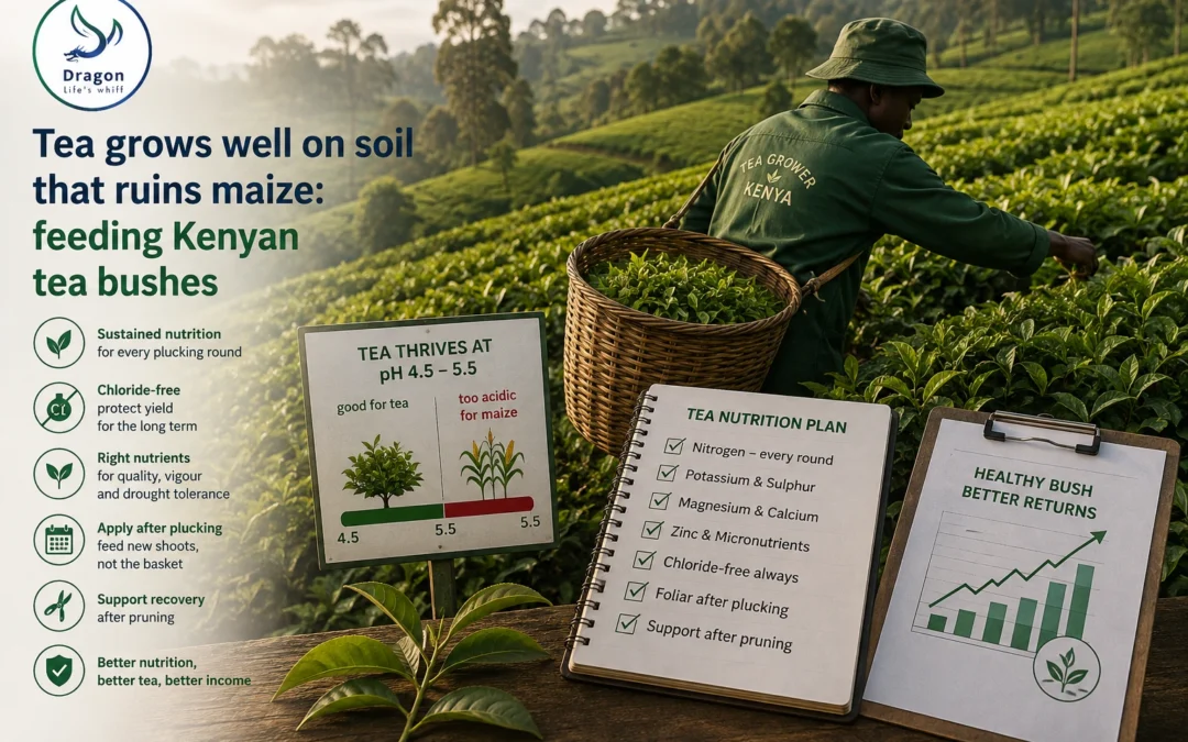Tea grows well on soil that ruins maize: feeding Kenyan tea bushes